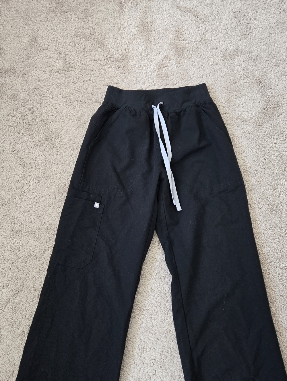 Figs Women Size S/P BLACK High Waisted Isabel Wide Leg Scrub Pants Pockets Work - Picture 7 of 16